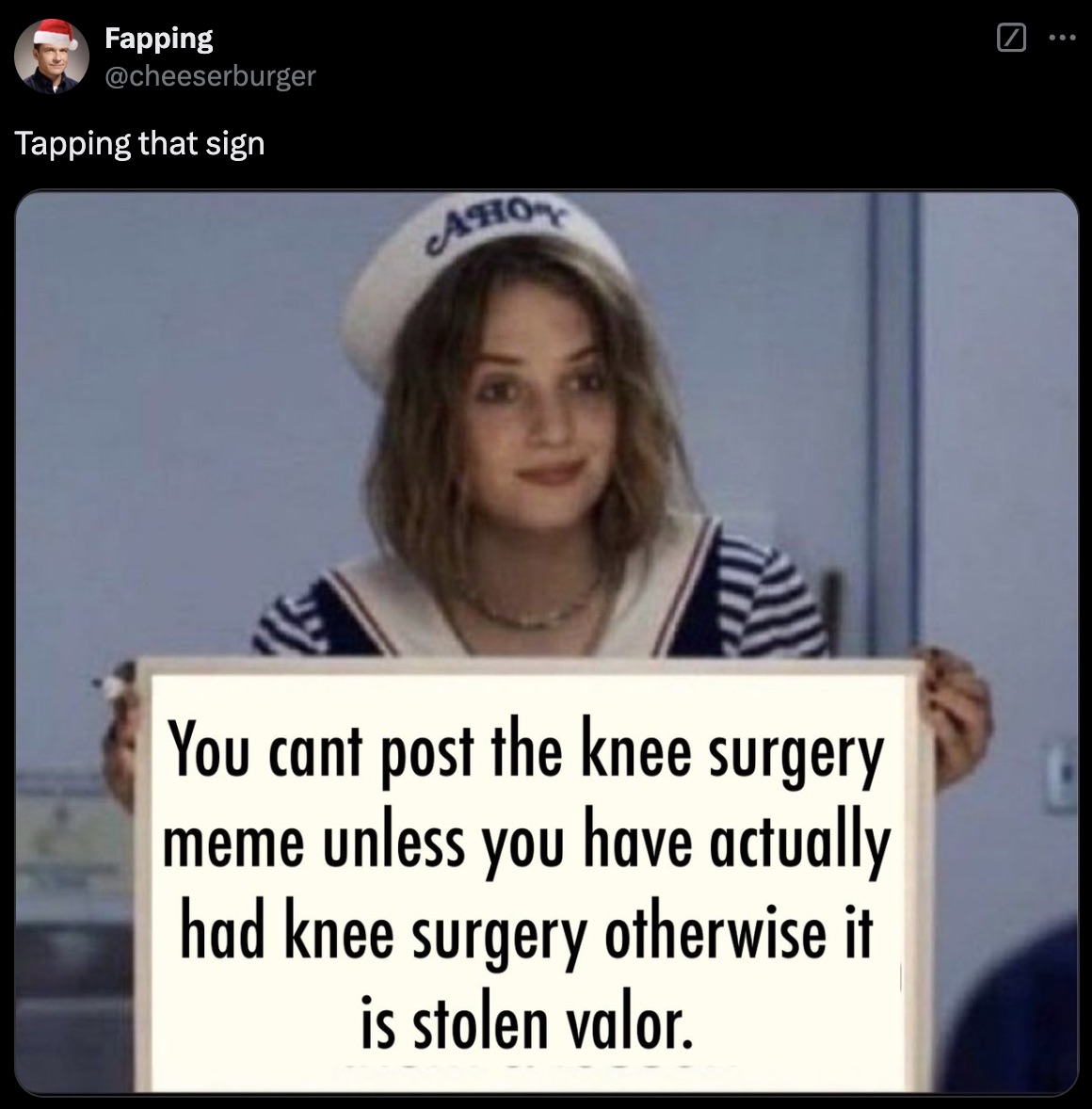 stranger things robin meme - Fapping Tapping that sign Ahoy You cant post the knee surgery meme unless you have actually had knee surgery otherwise it is stolen valor.